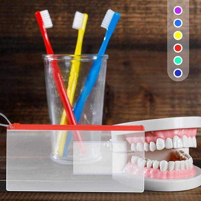 Timgle 200 Pcs Dental Zipper Pouches Zipper Lock Carrying Case with Business Card Holder Clear Toothbrush Pouch for Dental Hygiene Products Office Prizes, Color Random (10 x 4 Inch)
