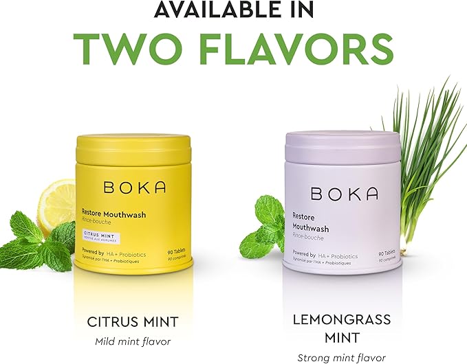 Boka Travel Size Mouthwash Tablets - Hydroxyapatite, Fluoride Free & Alcohol Free - Chewable Tablets to Freshen Breath, Kill Odor Quickly & Helps Remineralize Teeth - (90 Pcs, Citrus Mint)