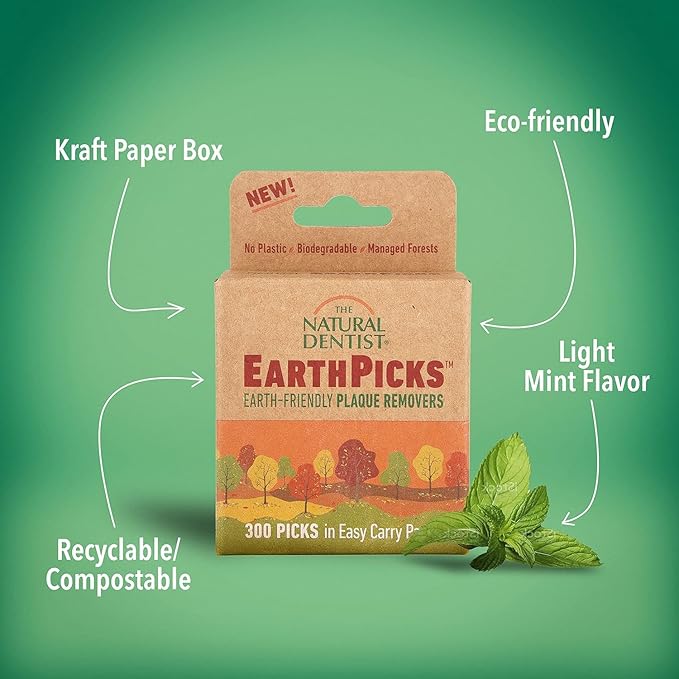 The Natural Dentist Earthpicks Plaque Removers 300 ct, Pocket-Sized Oral Health Solution, Eco-Friendly