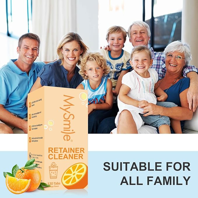 MySmile Ultrasonic Retainer Cleaner Machine with Tablets- 45kHz Black Dental Pod with 200ML Capacity and MySmile Retainer Cleaner with 120 Denture Cleaning Orange Flavor Tablets