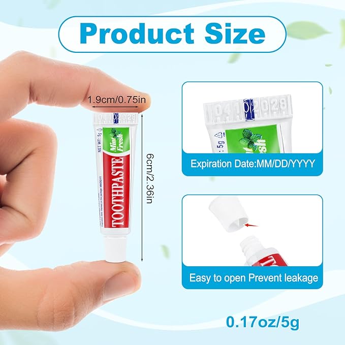 30 Tubes Travel Size Toothpaste in Bulk, Disposable Mini Mint Compact Small Pocket Size Essential Toothpaste for Vacation Hotel Shelter Homeless Nursing Home Charity Camping Single Use 0.17 oz/ 5g