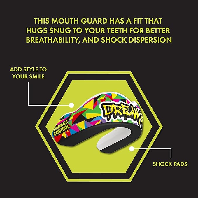 DAMAGE CONTROL Extreme Impact Mouth Guard – Sports Mouthguard for Boxing, MMA, BJJ, Hockey, Rugby, Lacrosse, & More – Mouthpiece for Teeth & Jaw Protection, for Youth & Adults (Youth, Dream Big)