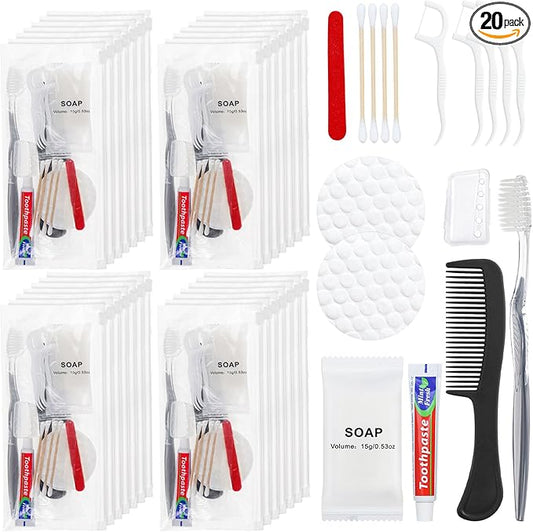 Travel Toothbrush Kit, Hygiene Kit Comes in A Double Sealed Individual Package, Personal Hygiene Kit for Hotel, Camping, Home and Travel (20 Set)