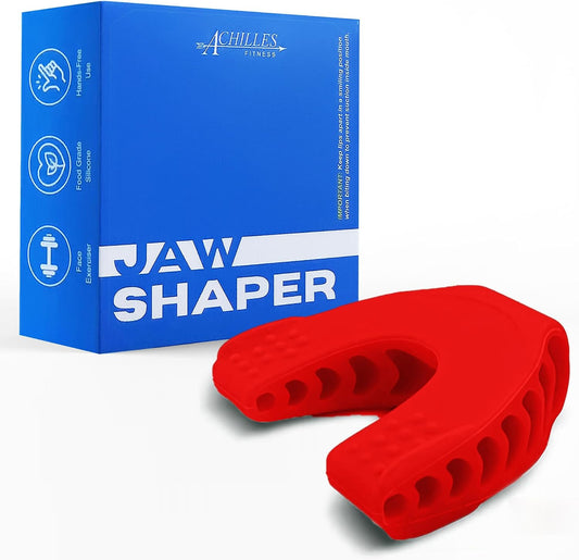 Achilles Fitness Double Chin Reducer Jaw Exerciser – Red, 50LB Intermediate Resistance, 1 Piece Jawline Sculptor and Face Slimmer for Women and Men – Ideal for Mewing Practice
