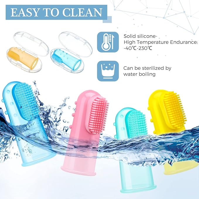 Zopeal 16 Sets Baby Finger Toothbrush for Toddler Kids with Boxes Travel Storage Case Silicone Soft Finger Toothbrush for Infant Newborns Lids Training Healthy Oral Habits Teething Cleaning Massaging