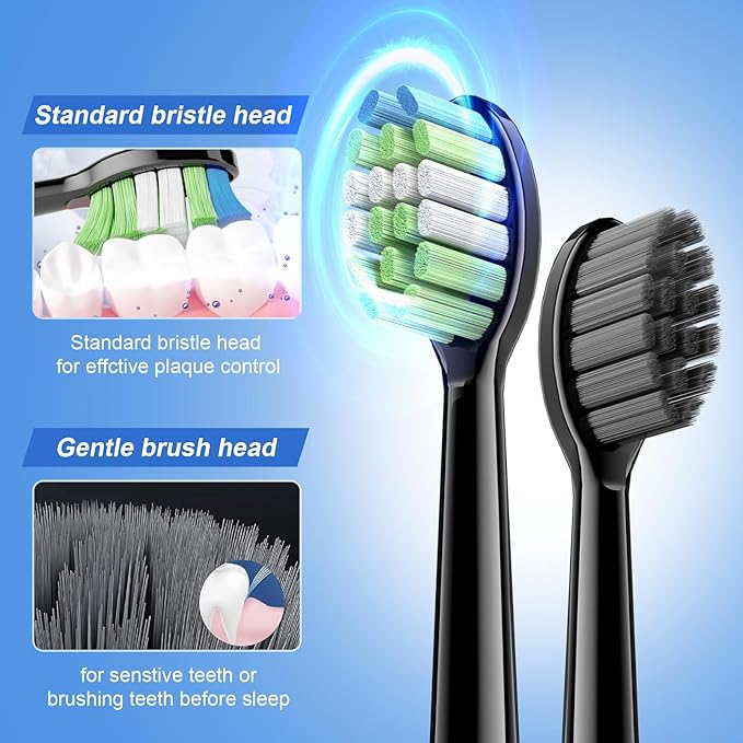 JTF Sonic Electric Toothbrush for Adults - Teeth Whitening Toothbrush with 6 Brush Heads and a Travel Case, Fast Charging for 60 Days Use Waterproof Toothbrushes, Black