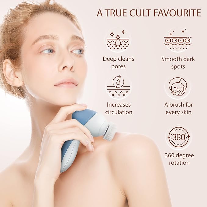 Face Scrubber | Facial Cleansing Brush Exfoliator Skin Care Products Beauty Products Powered Electric Wash Exfoliating Spin Cleanser Cleaning Scrub Including 7 Heads (Topaz)