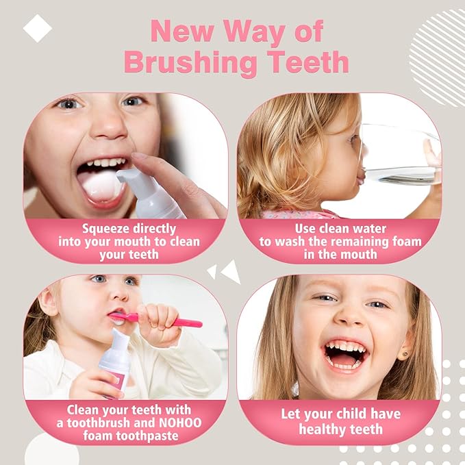 NOHOO Fluoride Free Foam Toothpaste Kids Fruit Flavour,Natural Training Toothpaste for Baby Toddler Children Oral Cleaning and Cavity Protection(Peach + Cantaloupe)