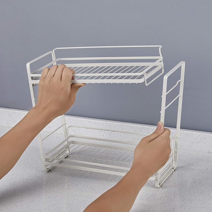 zccz 2-Tier Bathroom and Kitchen Organizer - Skincare Storage - Easy Assembly Countertop Rack - White Cream Color Multi-Purpose Holder for Bathroom or Kitchen Essentials - Compact and Durable Design