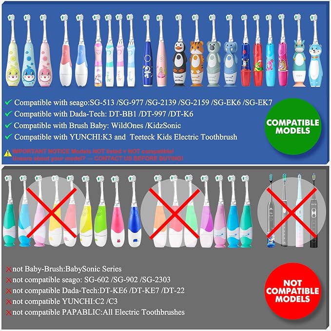 Teeteck 5 Pack Kids Toothbrush Replacement Heads Compatible with SEAGO SG513/SG977/SGEK6, DadaTech DT-K6/DT-BB1/DT-977, Brush-Baby WildOnes (Ages 8-18 Months/Green)
