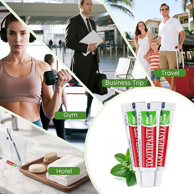 Travel Size Mini 0.176 oz Toothpaste Bulk, Disposable Mint Flavor Pocket Teeth Paste Small Essential Toothpaste for Travel, Home/Hotel/Guests/Charity/Homeless/Camping Oral Care Single Use, 60 Tubes