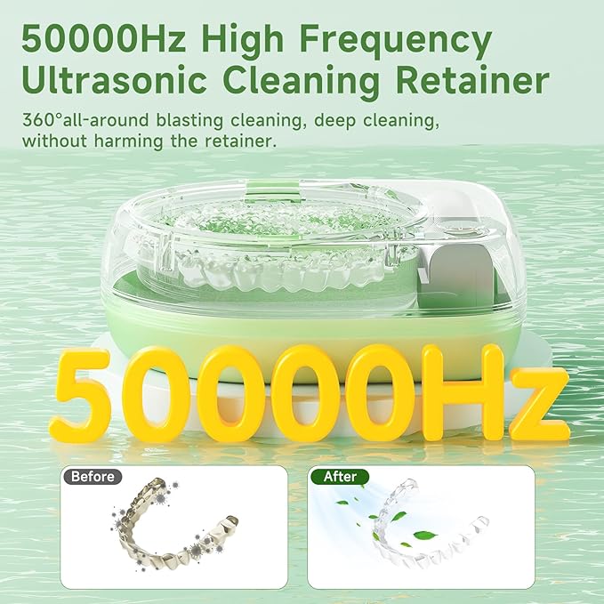 50kHz Cordless Ultrasonic Retainer Cleaner Machine Rechargeable Portable Wireless Retainer Cleaner USB Fast Charge 2000mAh Battery Charge Once Use 8 Times Small Travel Size 80ml