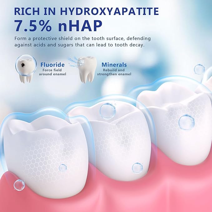 7.5% Hydroxyapatite Toothpaste-Enamel Protection and Tooth Strengthening, Fluoride-Free Safe, Nano Hydroxyapatite Toothpaste Stain Removal, Whitening Tooth, Gentle Mint, Fresh Breath 3pcs