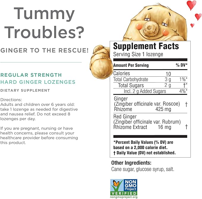 The Ginger People Ginger Rescue Digestive Wellness Lozenges (Hard) | Regular Strength - 425mg | Morning Sickness, Nausea, Upset Stomach, Mild Gas & Indigestion, 30 Count (Pack of 1)