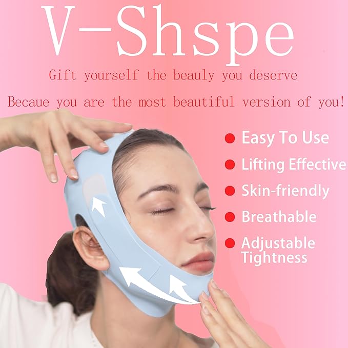 V Line Lifting Mask Chin Strap for Sleeping, Face Lifting Strap, Chin Strap, V Line Mask, Jawline Shaper, Jaw Strap, Double Chin Reducer,Face Lift Tape & Snoring Solution (Blue)