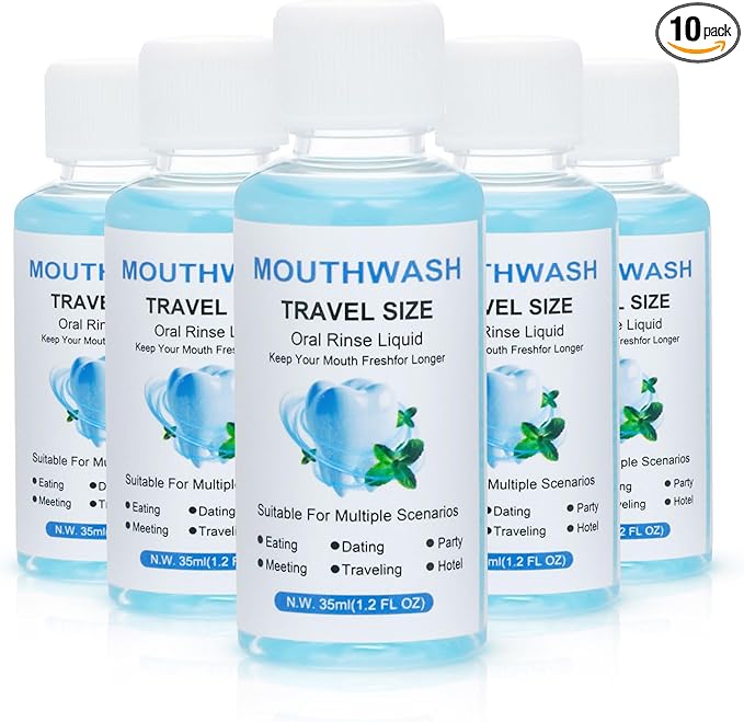 Travel Mouthwash Bulk, 1.2 Oz/35ml Mini Mouthwash Bulk, for Freshening Breath, Easy to Carry, Suitable for Work, Travel, Hotels, Dating Essentials (10-Pack)