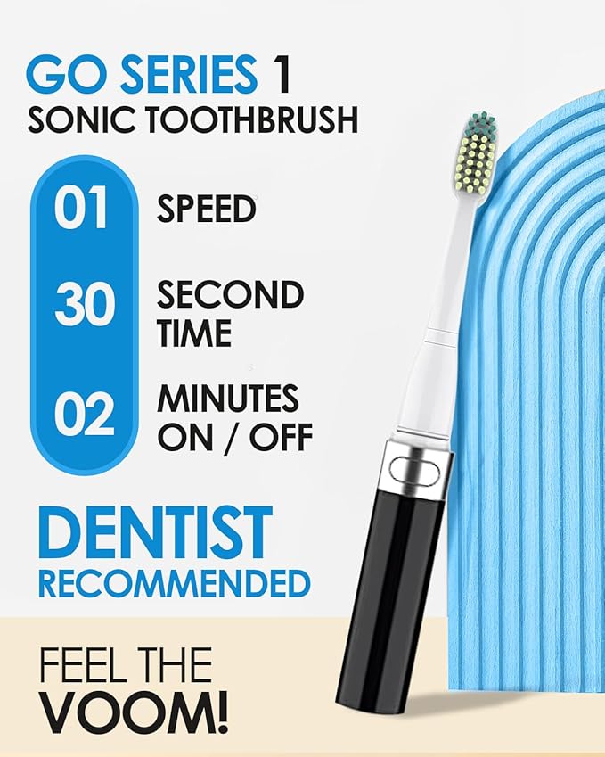 Voom Sonic 2-Pack Hers & His Go 1 Series Travel Electric Toothbrush (Black+Blue), Travel Toothbrushes - Battery Operated Toothbrush for Adults & Kids, Dentist Recommended Toothbrush,