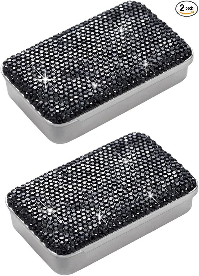 2pcs Dental Floss Holder Bling Gum Container Small Metal Tin Box Case for Q-tip,Cotton Swab（Black