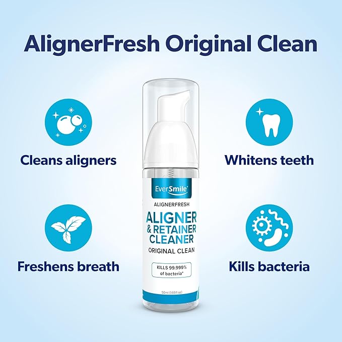 EverSmile AlignerFresh Original Clean Foam – Cleaner Compatible w/Invisalign and All Clear Aligners & Retainers – Eliminates Bacteria, Whitens Teeth, Fights Bad Breath – 25ml (2 Pack)