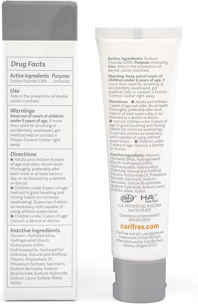 CariFree Gel 1100 (Citrus) Anti-Cavity Fluoride Toothpaste with Nano Hydroxyapatite, Cavity Prevention and Enamel Protection, Dentist Recommended for Kids and Adults, 2.40 oz. (Pack of 4)
