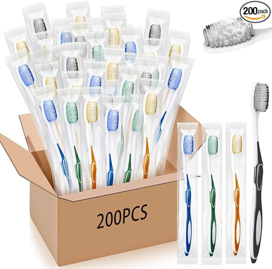 Maxcheck 200 Pack Colorful Prepasted Disposable Toothbrushes Bulk Individually Wrapped Toothbrushes with Toothpaste for Travel Hotel Donation Homeless Gift (Morandi Color)