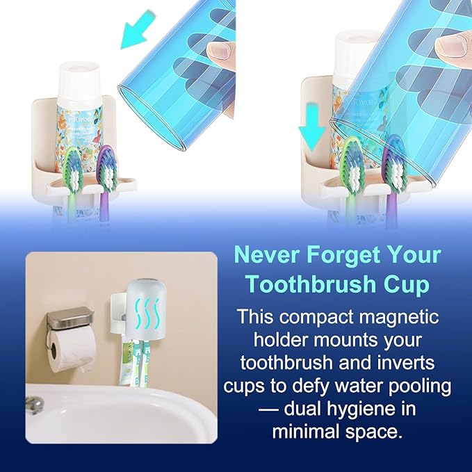 Cruise Toothbrush Holder Magnetic for Cruise Ship Bathroom – Holds 2 Toothbrushes, Toothpaste & Toothbrush Cups – Compact Cruise Essentials 2025 2026 for Small Cabins – Lightweight Travel Accessories
