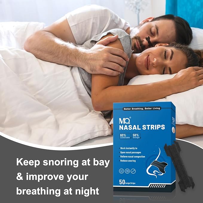 MQ 100ct Nasal Strips for Snoring Black Nose Strips for Breathing Extra Strength Snore Strips to Open Nasal Passages, Relieve Nasal Congestion