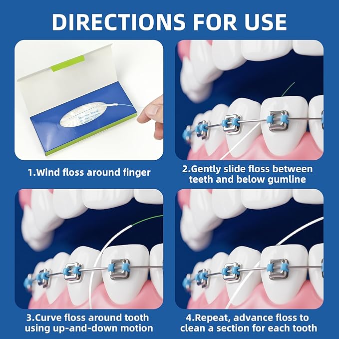 RioRand Dental Floss for Braces, Bridges, and Implants, PTFE & PFAS Free Floss, 80 Pre-Cut Strands(Pack of 2)
