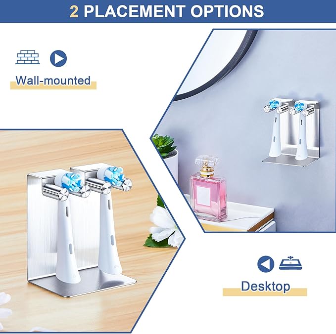 Toothbrushes Holder, Electric Toothbrush Head Holder, Electric Tooth Brush Stand, Electric Toothbrush Holder Wall Mounted or Desktop, Shower Tooth Brush Head Holder Storage (Silver)