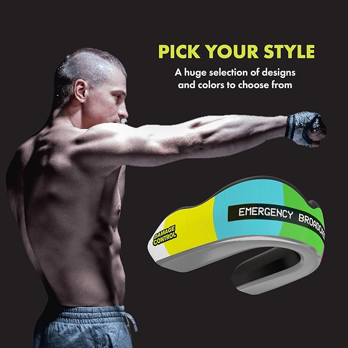 DAMAGE CONTROL Extreme Impact Mouth Guard – Sports Mouthguard for Boxing, MMA, BJJ, Hockey, Rugby, Lacrosse, & More – Mouthpiece for Teeth & Jaw Protection, Youth & Adults (Youth, Emergency Broadcast)