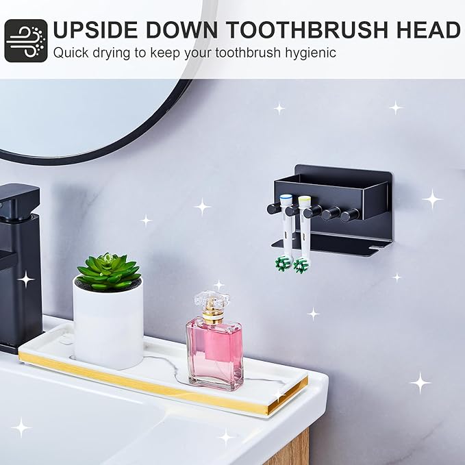 Electric Toothbrush Head Holder, Electric Toothbrush Holders Wall Mounted, Electric Head Holder, Brush Head Storage, Brush Head Holder Toothpaste Holder for Bathrooms (Black)