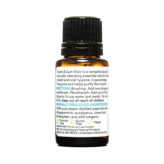 Uncle Harry's Aromatherapy Tooth & Gum Elixir | Purifying Alcohol Free Mouthwash for Gums and Bad Breath | Potent Blend for Oral Hygiene (0.5 oz)