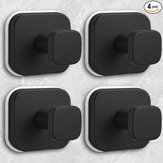 Shower Hooks for Inside Shower,Reusable Suction Cup Hooks for Glass Window,Mirror,Removable Towel Hooks for Bathroom,4 Pack(Black)