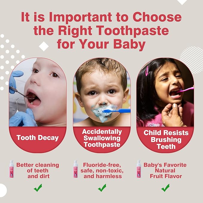 NOHOO Fluoride Free Foam Toothpaste Kids Fruit Flavour,Natural Training Toothpaste for Baby Toddler Children Oral Cleaning and Cavity Protection (2 Strawberry + 2 Peach)