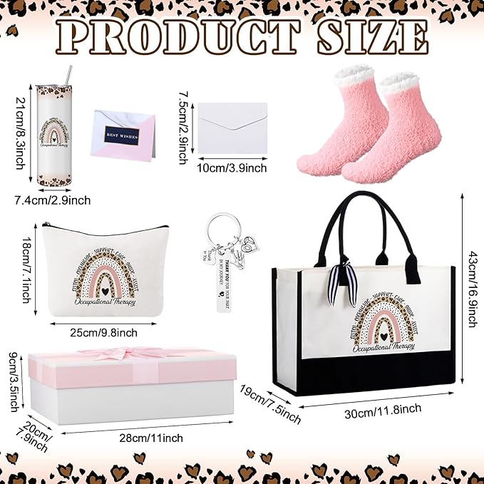 Geiserailie 8 Pcs Christmas Occupational Therapist Gifts for Women Including Large Tote Bag Cosmetic Bags Tumbler Cup Plush Socks Metal Keychain Card and Envelope for Christmas OT Thank You Gifts