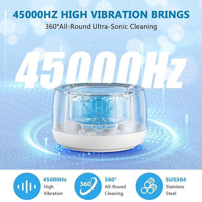 Ultrasonic Retainer Cleaner Machine 45kHz 200ml Portable Ultra Sonic Retainer Cleaner for Dental Retainer Mouth Guards Aligner Night Guard Braces Toothbrush Jewelry
