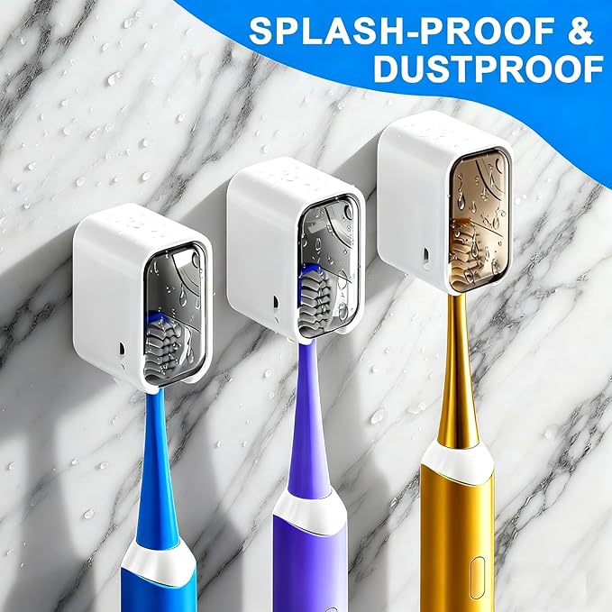 3 Pack Toothbrush Holders for Bathroom - Wall Mounted with Cover Single Slot Space-Saving Tooth Brush Holder Dispenser Storage Organizer for Shower, Family & Travel (2 Grey & 1 Brown)