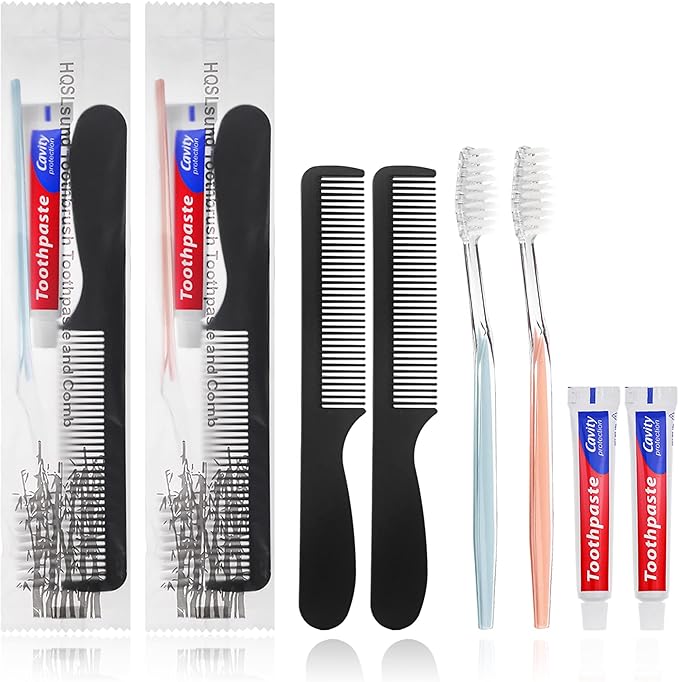 HQSLsund 30pcs Disposable Toothbrushes with Toothpaste and Comb Individually Wrapped,10g Toothpaste,7inch Black Comb, Toothbrush for Homeless, Hotel,AirBnb
