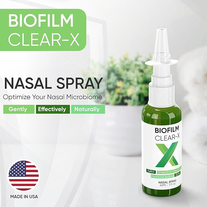 BioFilm Clear-X Nasal Spray with EDTA, Xylitol and Grapefruit Seed Extract, 2fl.oz 60ml, 500 Sprays per Bottle