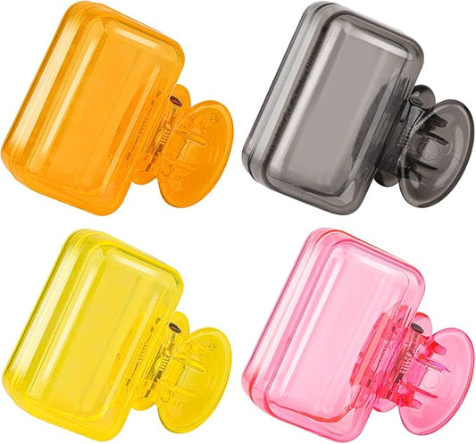 4 Pack Travel Toothbrush Head Covers Toothbrush Protector Cap Brush Pod Case Protective Portable Plastic Clip for Household Travel, Bathroom, Business, Camping, School (Grey, Yellow, Orange, Pink)