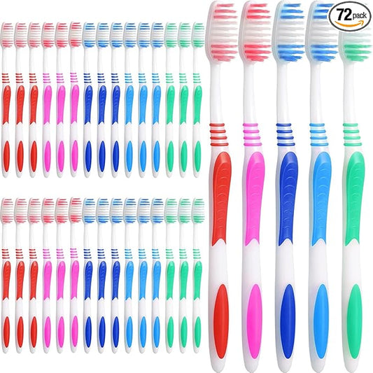 Extra Hard and Firm Bristle Adult Toothbrush 72-Count, Bulk Toothbrush, Hard Bristles, Value Pack for Travelling, Hotels, Donations