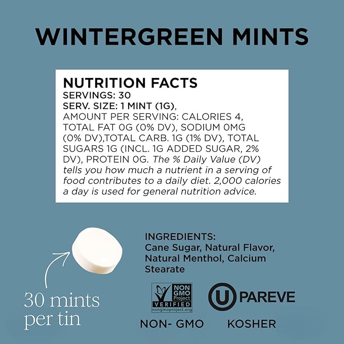 SIMPLY MINTS Natural Wintergreen Breath Mints, 6 Pack (180 Pieces), Made With Real Wintergreen Oil | Aspartame-Free, Sorbitol-Free, Xylitol-Free, Vegan, Kosher, Non-GMO