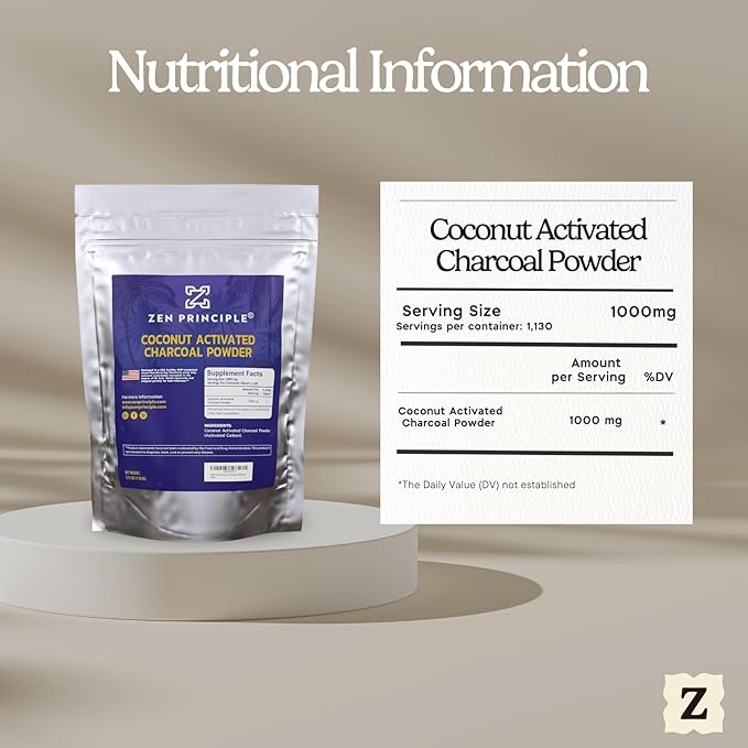 Zen Principle Coconut Activated Charcoal Powder. Whitens Teeth, Rejuvenates Skin and Hair, Supports Better Digestion. USA-Owned Producers, 2.5 lb