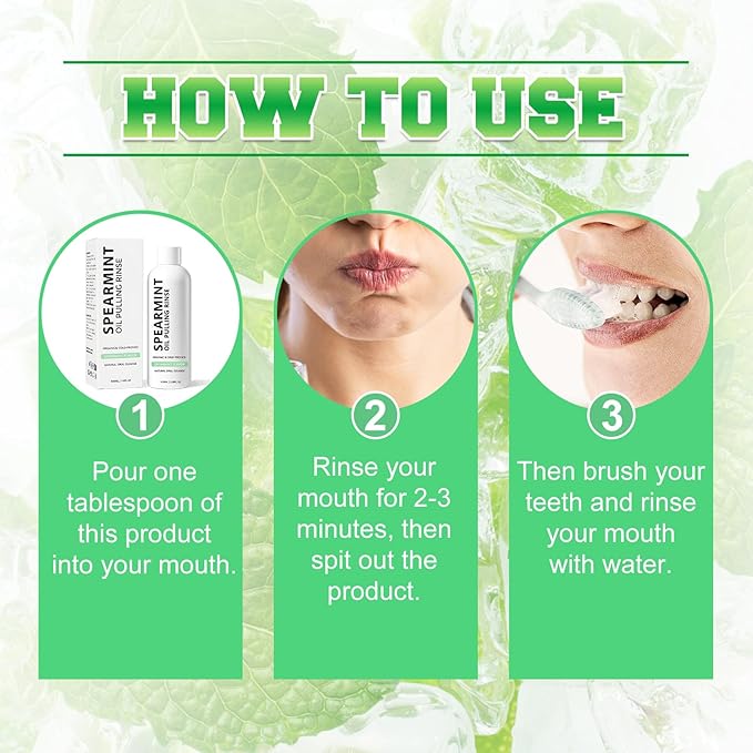 Spearmint Oil Pulling Rinse, Cold-Pressed Coconut Mouthwash for Teeth Whitening,Natural Peppermint Pulling Oil to Help Maintain Gum Health and Freshen Breath (1)