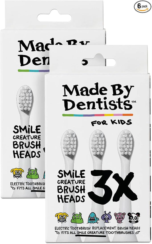 Made By Dentists Kids Electric Toothbrush Replacement Heads – 6 Heads (2x3) - Soft Bristles Brush Head for Gentle Care, 18 Months Supply