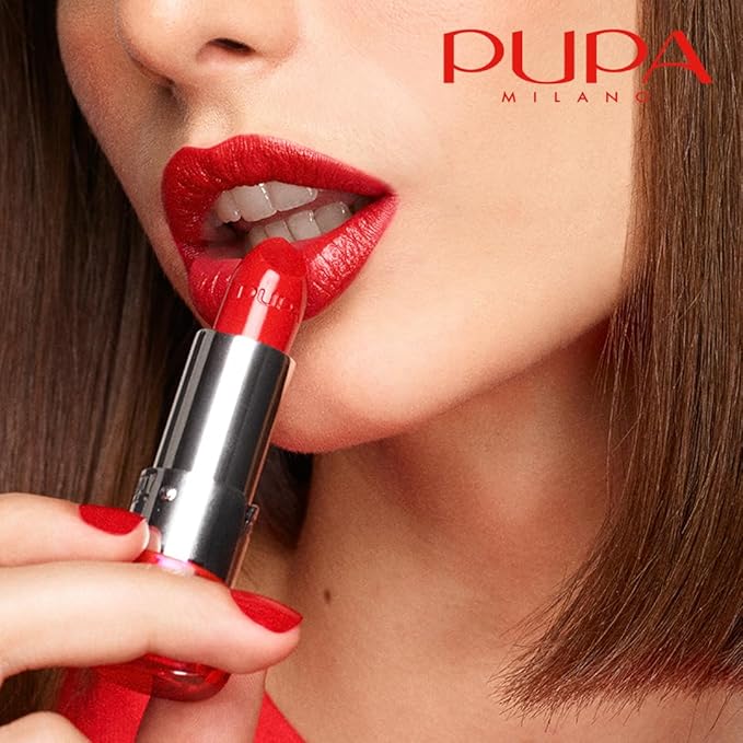 Pupa Milano Vamp! Extreme Colour Lipstick With Plumping Treatment - For Fuller, Defined Lips - Adds Incredible, Deep Color To Lips - Soft Texture Adheres Perfectly - 303 Iconic Red - 0.123 Oz