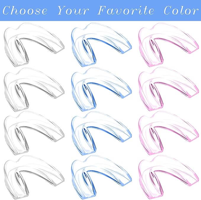 Kids Mouth Guard Blue for Grinding Teeth 4 Pack Moldable Night Guards for Clenching Teeth | Comfortable Nighttime Protection Guard | Including Hygiene Case & Gel Ice Pack