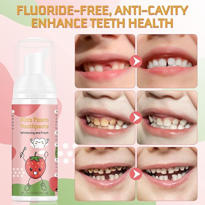 Foam Toothpaste Kids,Toddler Toothpaste with Low Fluoride & Natural Formula to Reduce Plaque, Kids Toothpaste for U Shaped Toothbrush for Children Ages 3 Plus (120 ML, Strawberry & Watermelon)