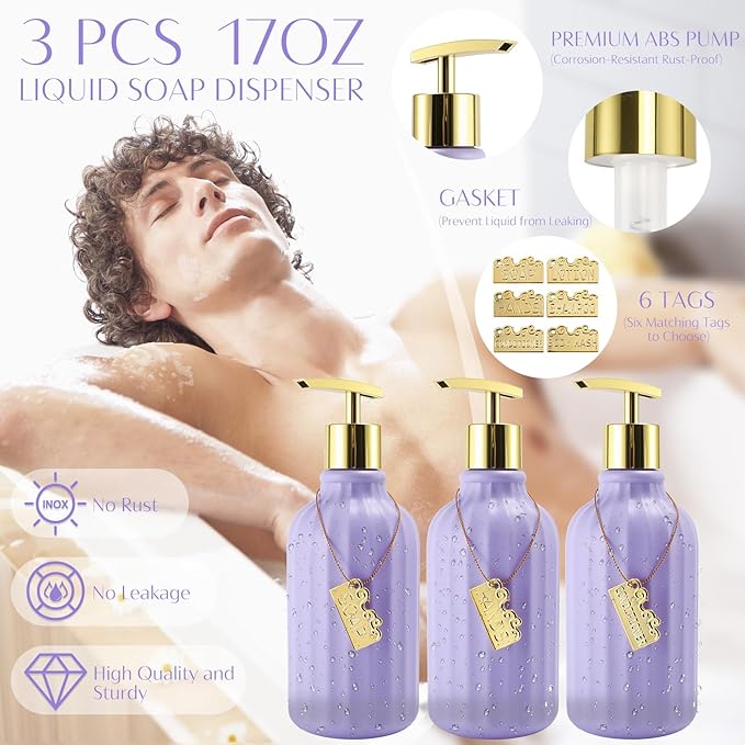 17PCS Bathroom Accessory Set Bathroom Set Purple Bathroom Accessories,Toilet Brush, Trash Can, Qtip Holder Dispenser& 3PCS Soap Dispenser