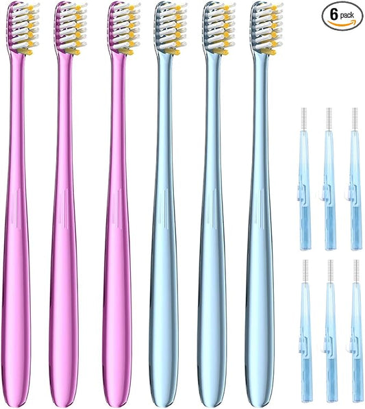 JTF Orthodontic Manual Toothbrush for Braces: 6 U-Shaped Tooth Brush with 6 Interdental Brushes, Ultra-Durable Bristles for Stain Removal and Deep Oral Clean, Toothbrushes for Tooth with Dental Device